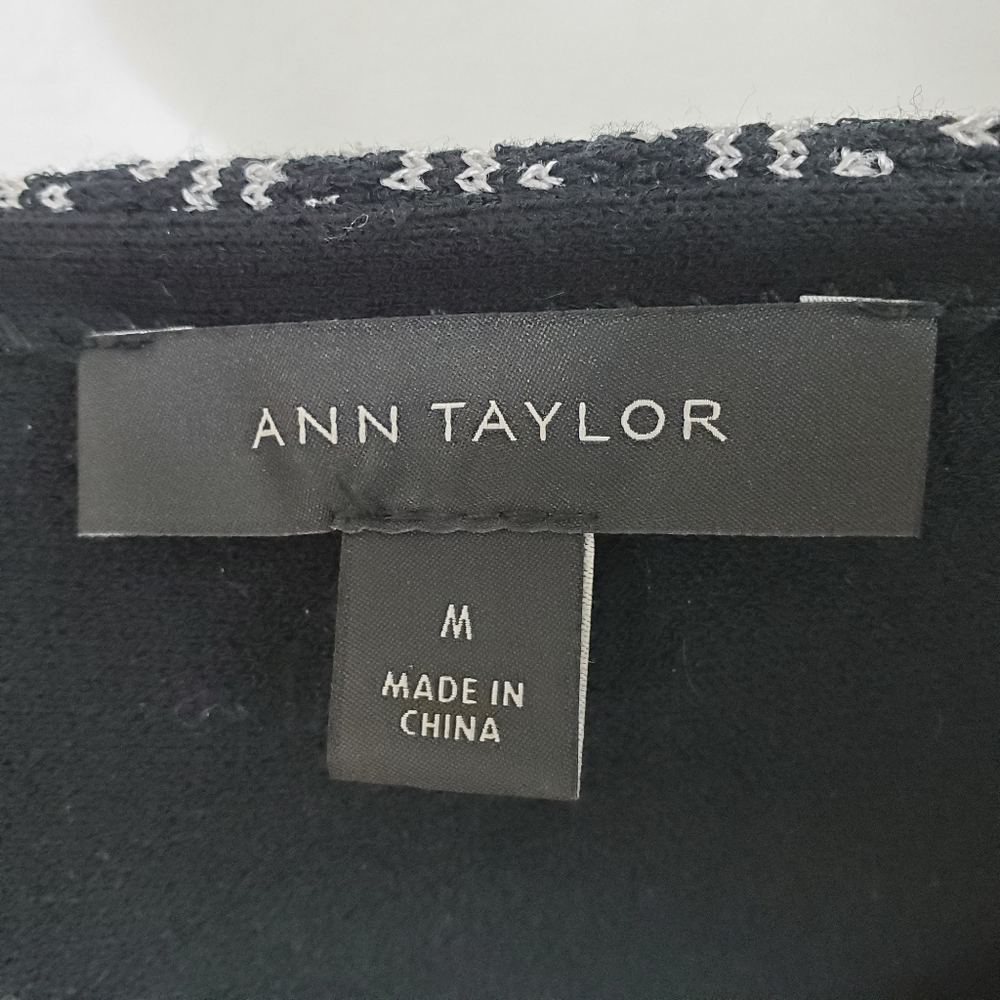 Ann Taylor Top Sweater Peplum Bell Sleeves Career Metallic Black Neutral Elegant - Picture 10 of 10